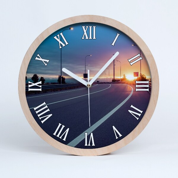 Horloge ronde en bois Autoroute