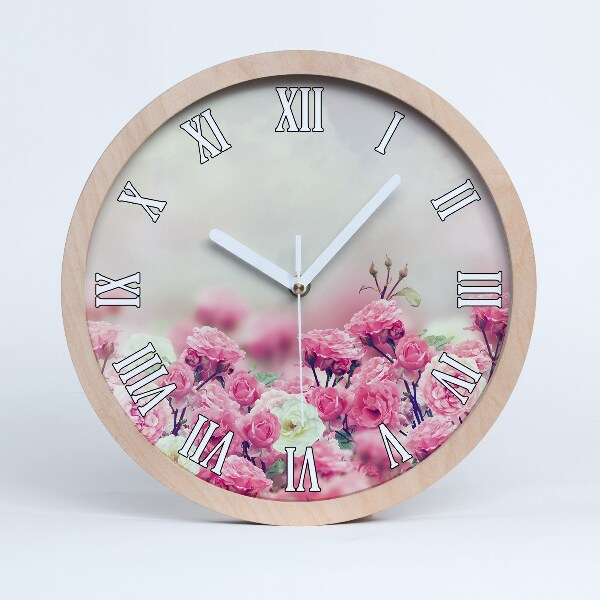 Horloge bois Fleurs de roses sauvages