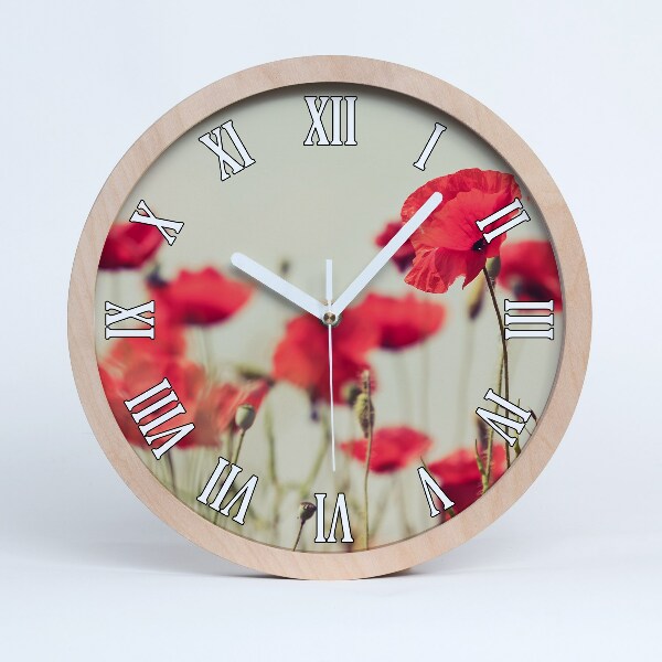 Horloge ronde en bois Champs de coquelicots