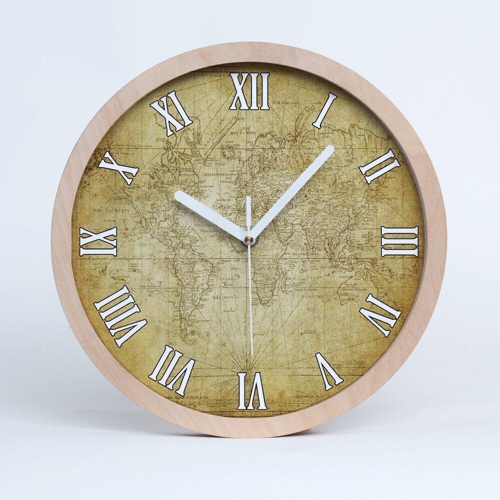 Horloge murale décorative bois Ancienne carte du monde