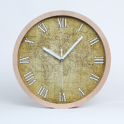 Horloge murale décorative bois Ancienne carte du monde