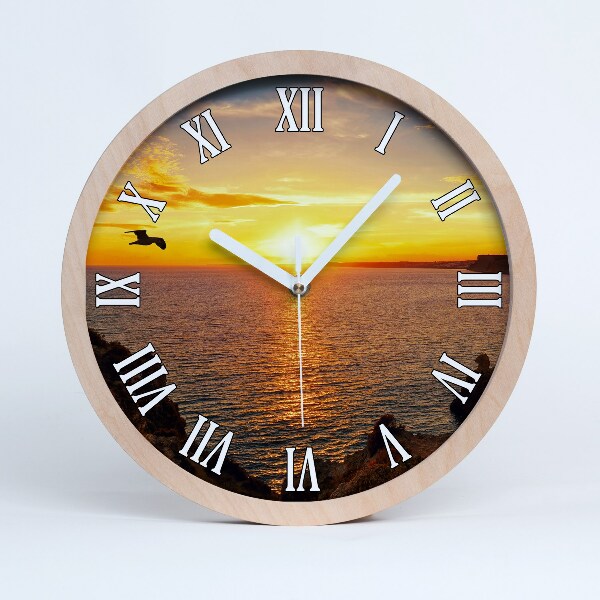 Horloge murale bois design Mer du soleil couchant