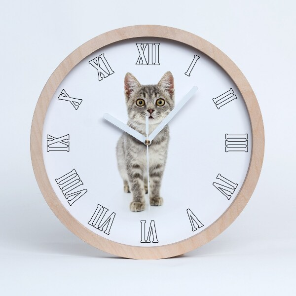 Horloge murale décorative bois Chat gris