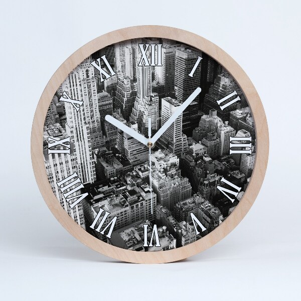 Horloge murale en bois New York à vol d'oiseau