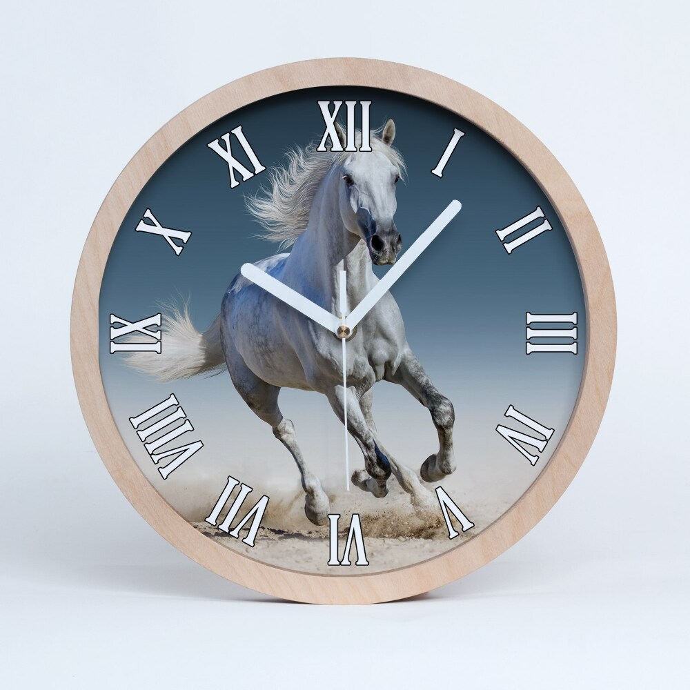 Horloge murale bois design Cheval blanc au galop