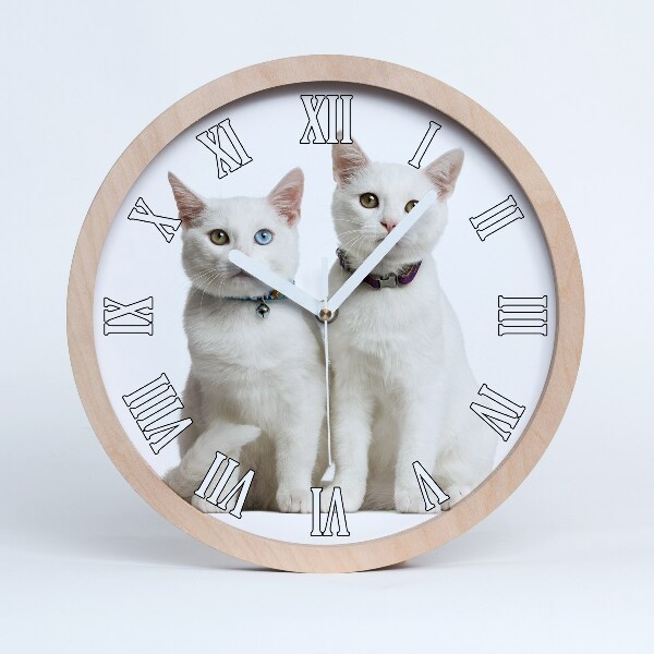 Horloge bois originale Chats blancs