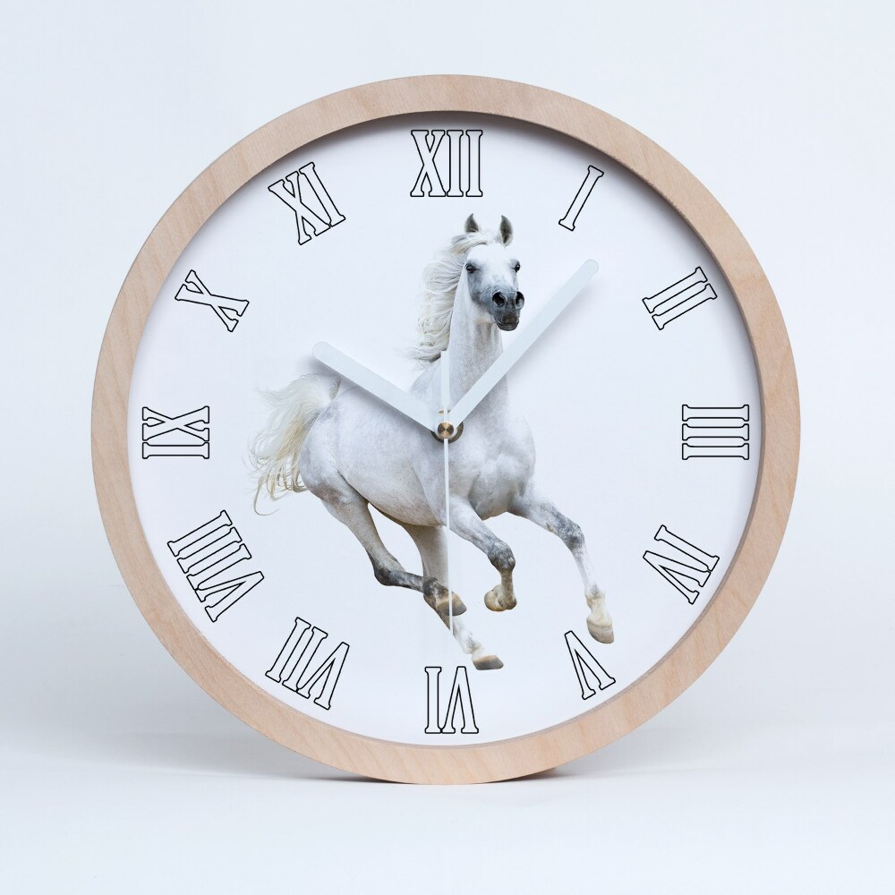 Horloge en bois murale Cheval arabe blanc