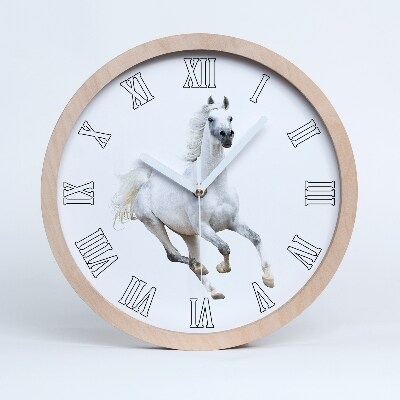 Horloge en bois murale Cheval arabe blanc