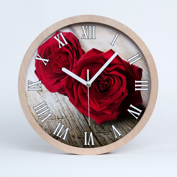 Horloge murale décorative bois Roses sur bois