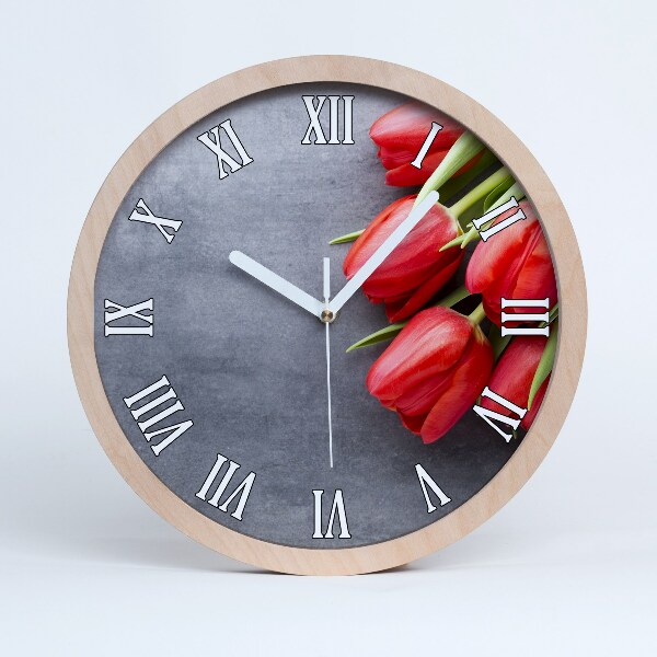 Horloge en bois à décorer Tulipes rouges