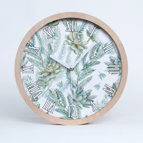 Horloge murale bois Fleurs et feuilles