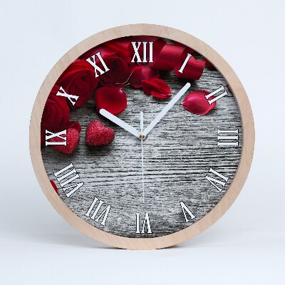 Horloge en bois Roses rouges