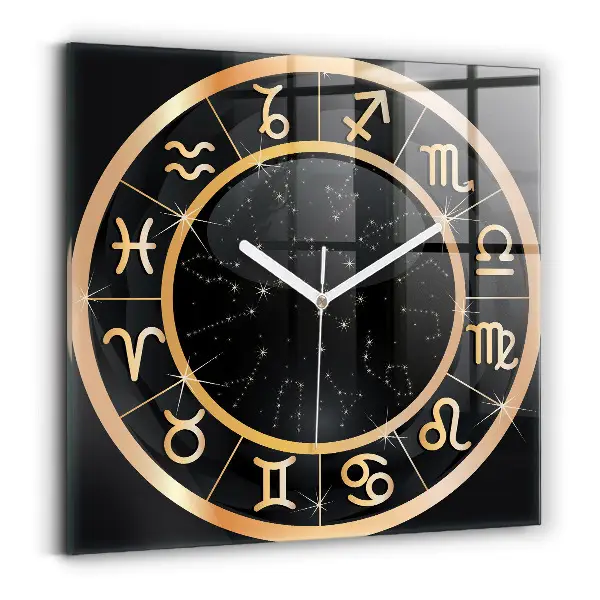 Horloge murale carrée Signes du zodiaque noirs
