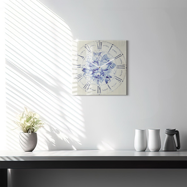 Horloge carrée en verre Fleurs bleues