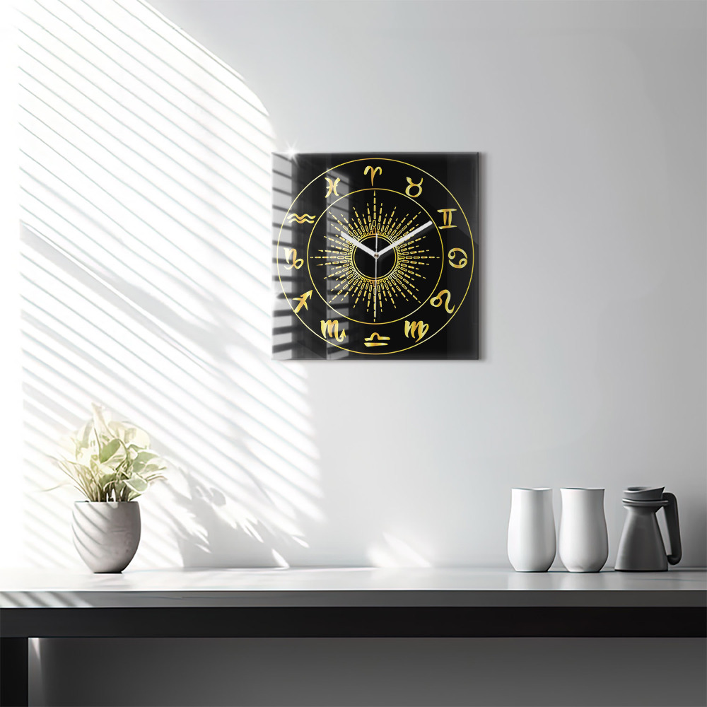 Horloge murale carrée Signes du zodiaque