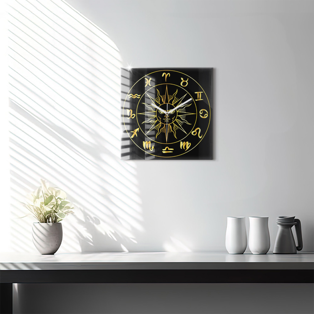 Horloge carrée en verre Signes du zodiaque