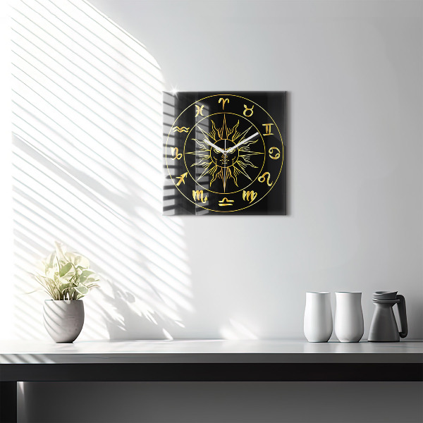 Horloge carrée en verre Signes du zodiaque