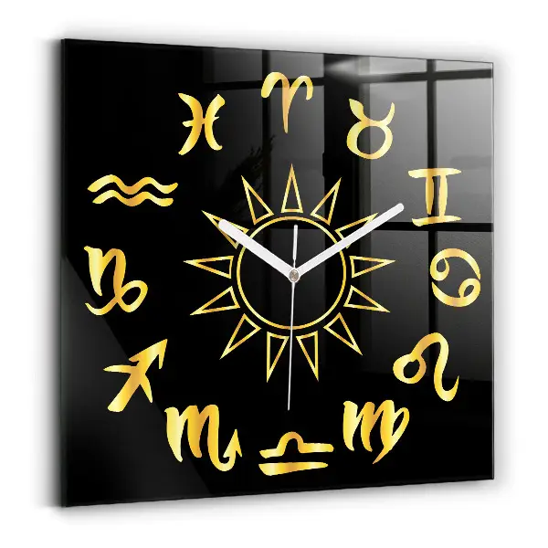 Pendule carrée en verre Signes du zodiaque