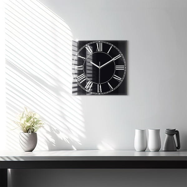 Horloge murale carrée Chiffres romains noirs
