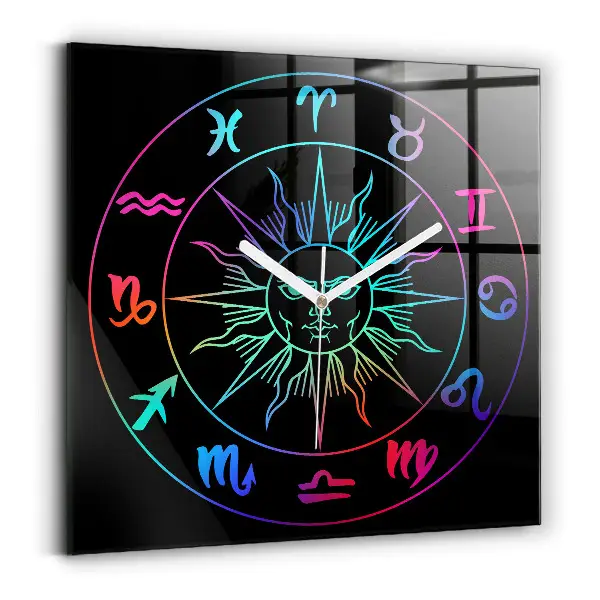 Horloge murale carrée Signes du zodiaque colorés