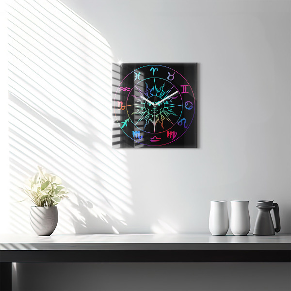 Horloge murale carrée Signes du zodiaque colorés
