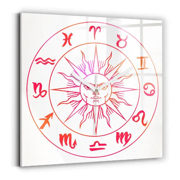 Horloge carrée en verre Signes du zodiaque colorés
