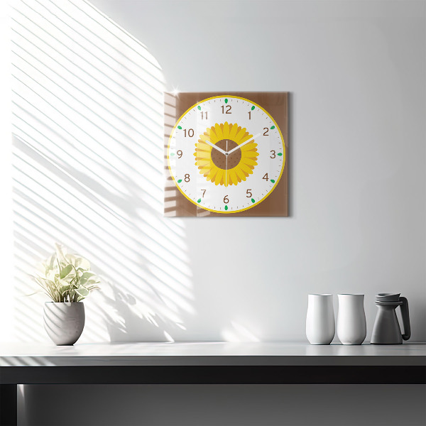 Pendule carrée en verre Tournesol