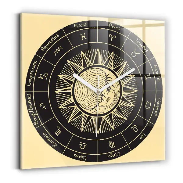 Horloge murale carrée Les zodiaques et le soleil