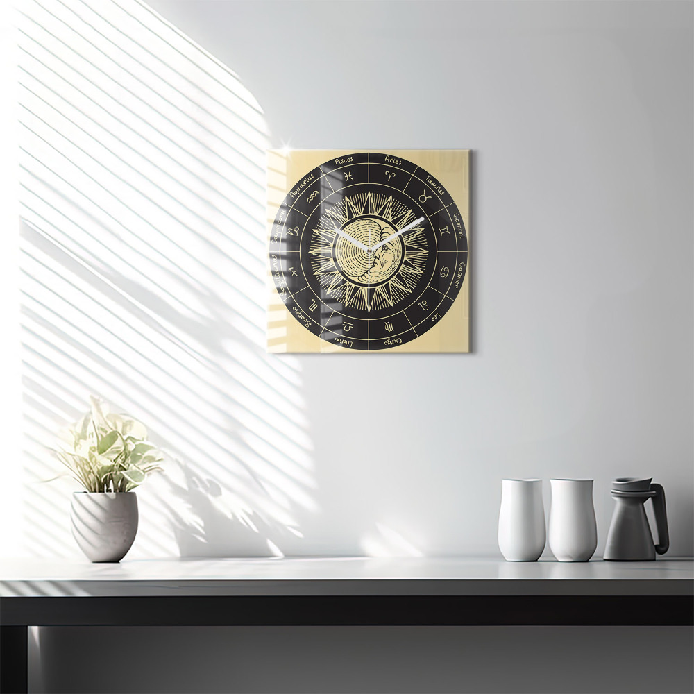 Horloge murale carrée Les zodiaques et le soleil