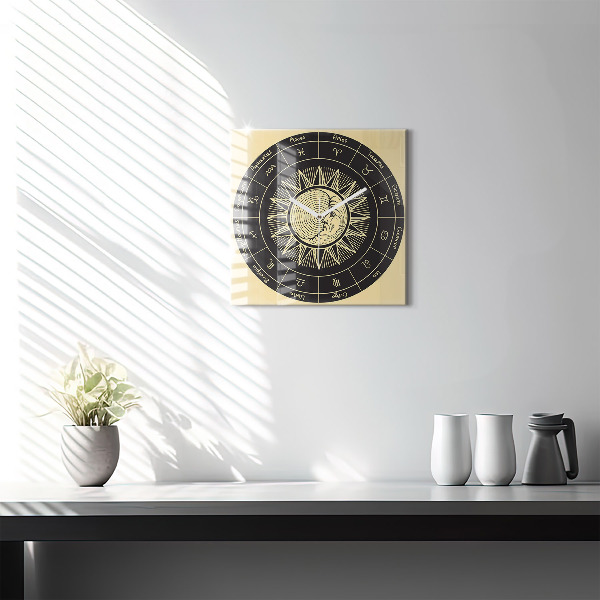 Horloge murale carrée Les zodiaques et le soleil