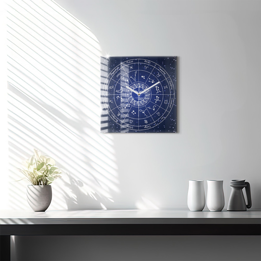 Horloge carrée en verre Les constellations du zodiaque