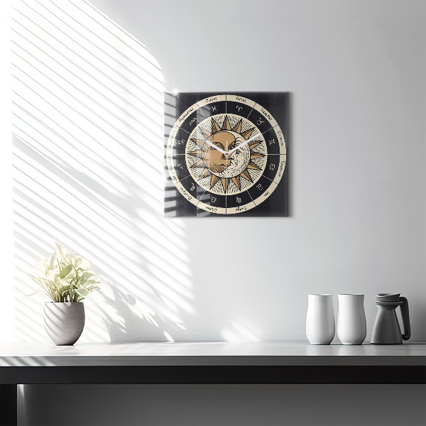 Horloge carrée en verre Le soleil et les zodiaques