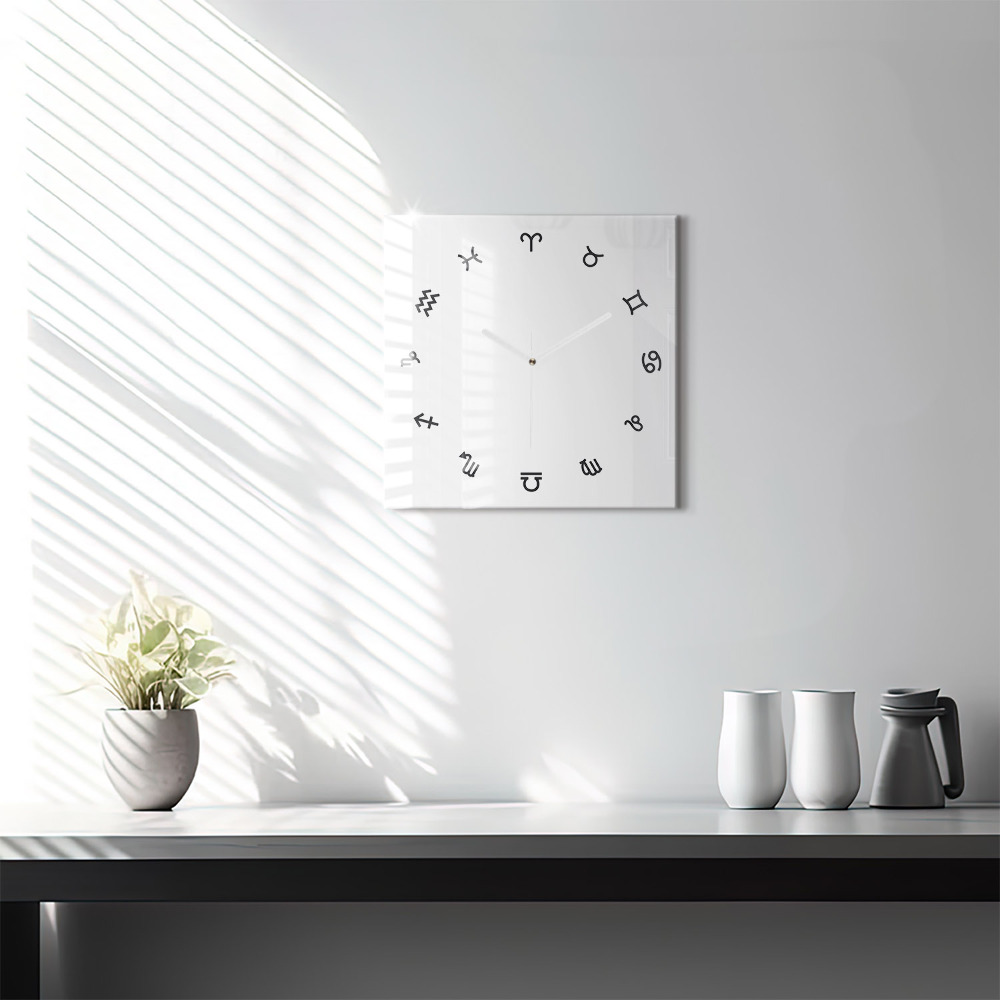 Pendule carrée en verre Zodiaques minimalistes