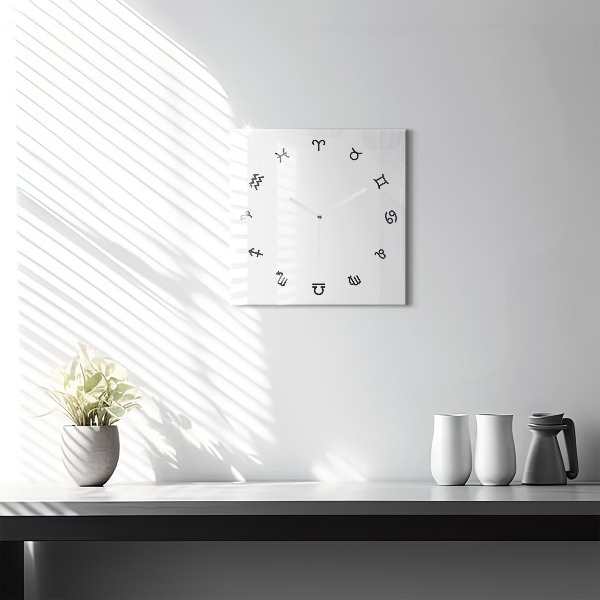 Pendule carrée en verre Zodiaques minimalistes