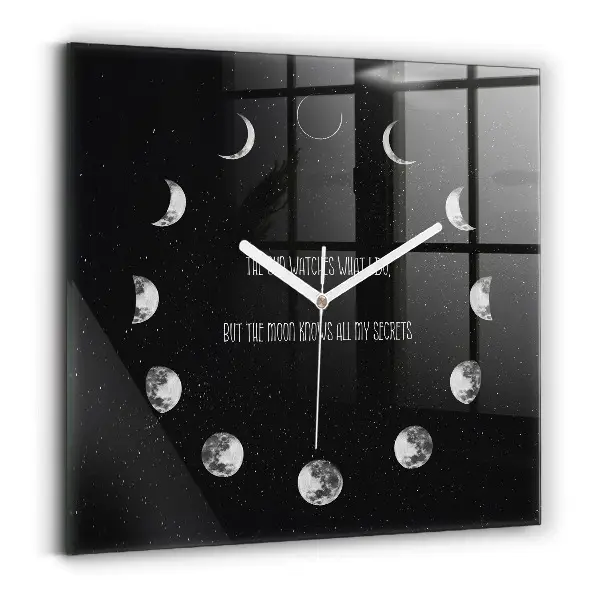 Pendule carrée en verre Phases de la lune et inscription