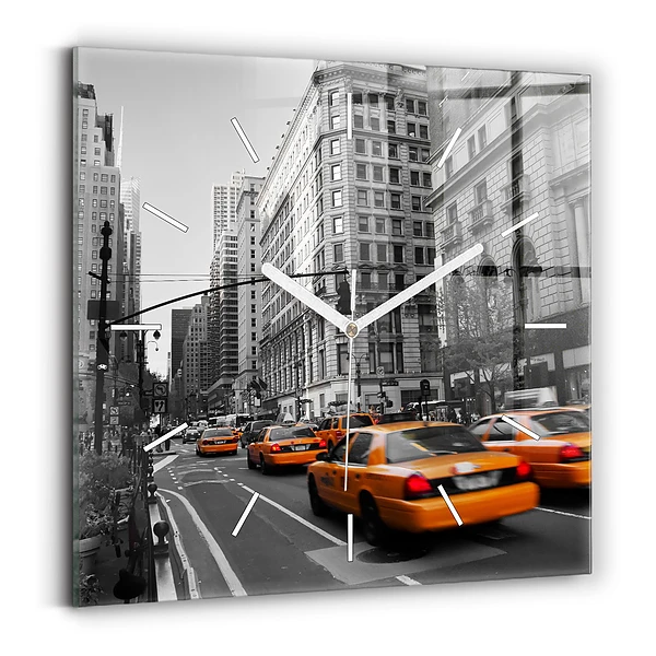 Horloge carrée en verre Manhattan et taxis