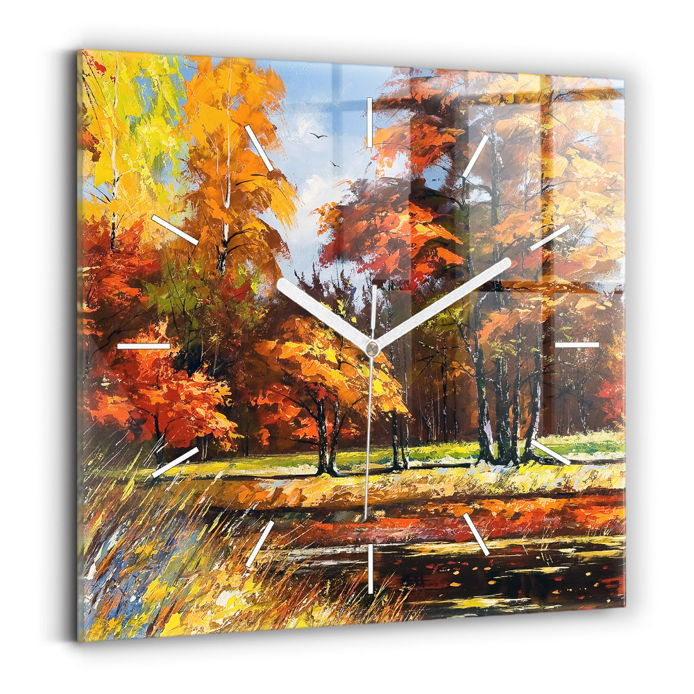Pendule carrée en verre Paysage d'automne avec rivière