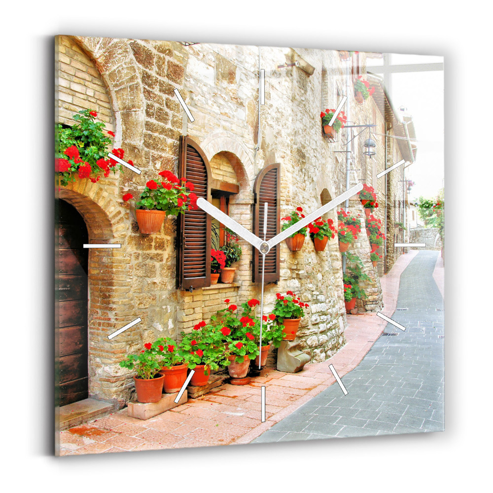 Pendule carrée en verre Rue pittoresque