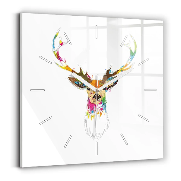 Horloge murale carrée Tête de cerf colorée