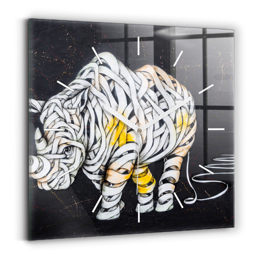Horloge carrée en verre Rhinocéros abstrait