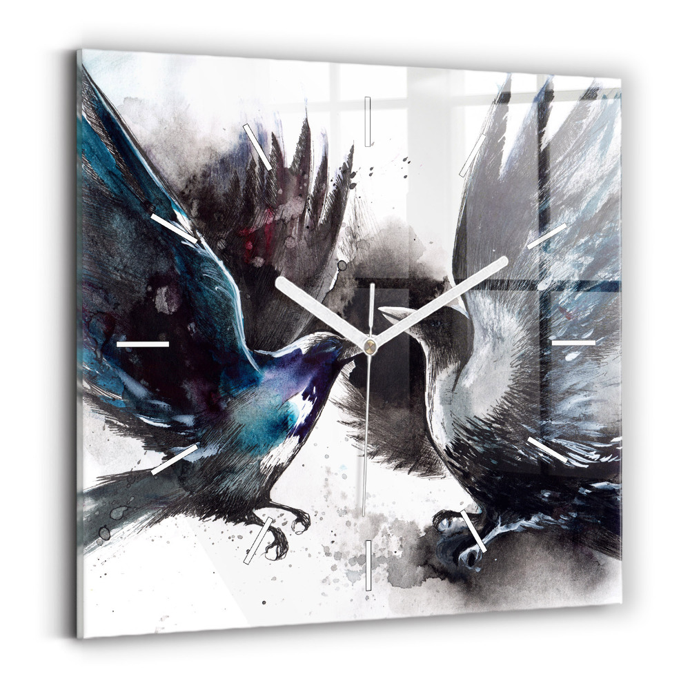 Pendule carrée en verre Oiseaux peints