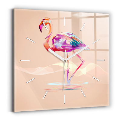 Horloge carrée en verre Illustration d'un flamant rose