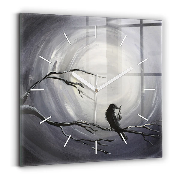 Pendule carrée en verre Corbeau au clair de lune