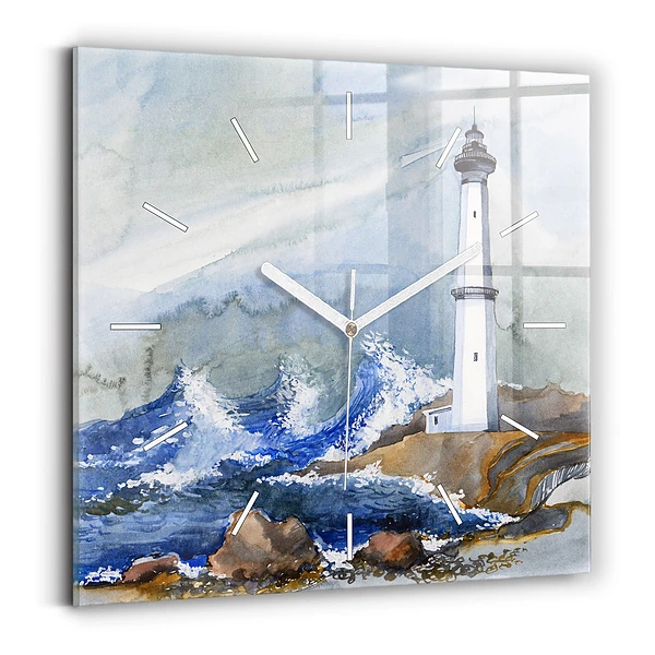 Pendule carrée en verre Mer et phare