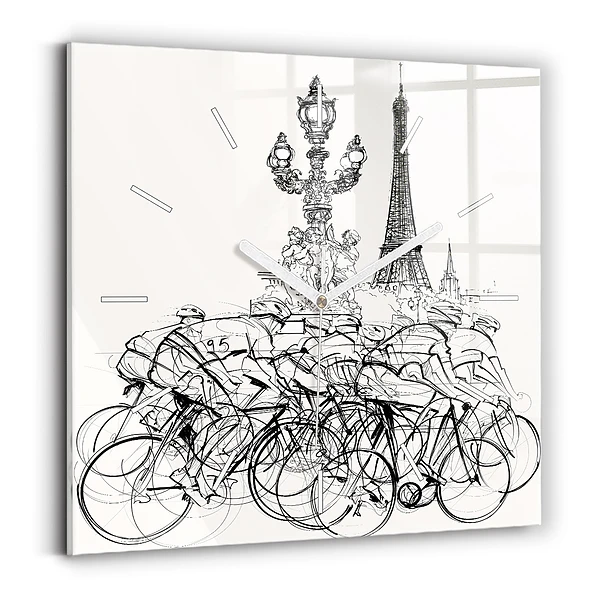 Pendule carrée en verre Dessin d'une course cycliste