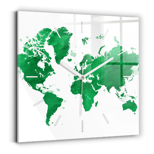 Horloge murale carrée Carte du monde verte