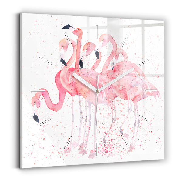 Horloge carrée en verre Grappe de flamants roses