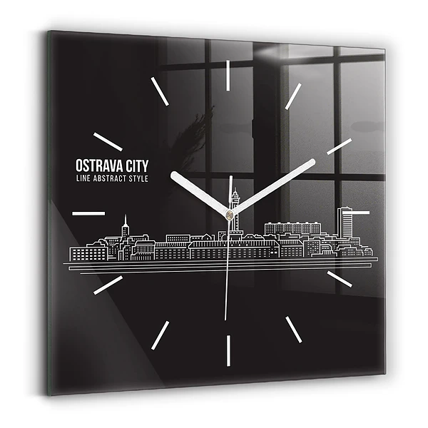 Horloge carrée en verre Dessin de la ville d'Ostrava