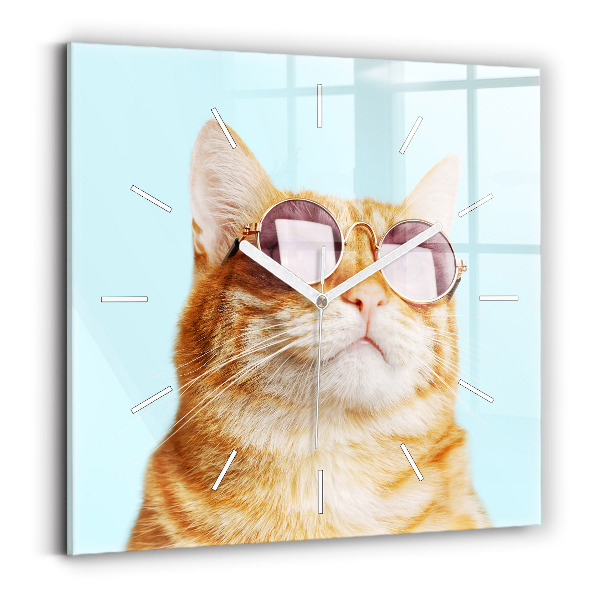 Horloge murale carrée Chat amusant avec des lunettes