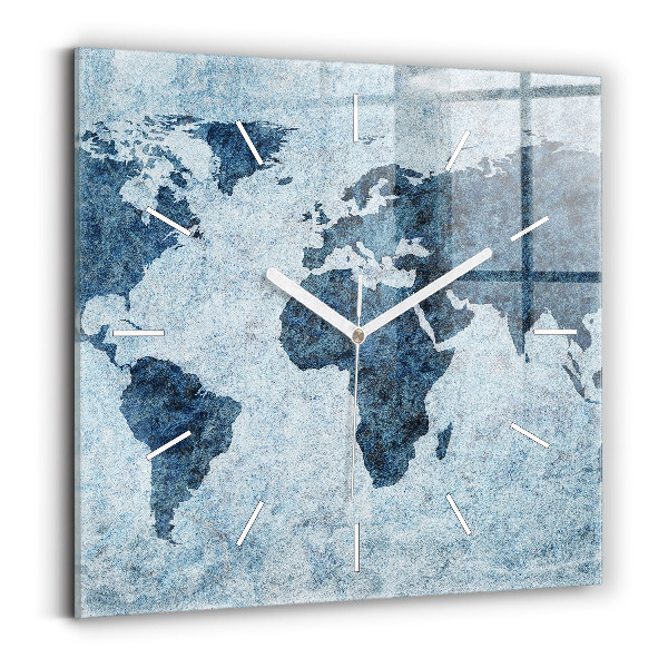 Horloge murale carrée Carte du monde peinte